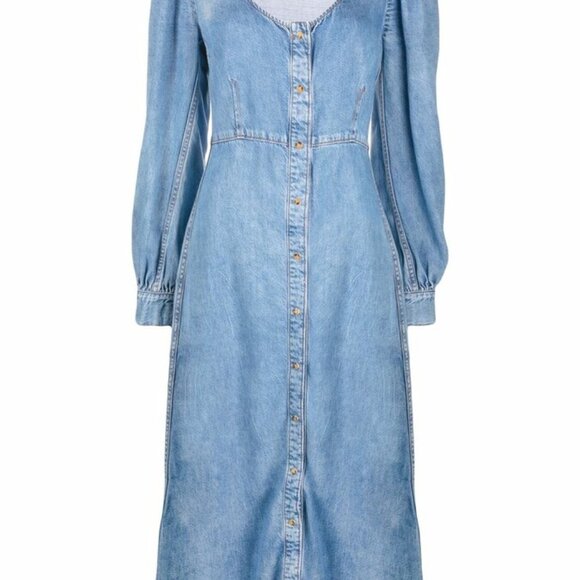 Ganni Long-Sleeve Denim Midi Dress Size 36 - Picture 4 of 5
